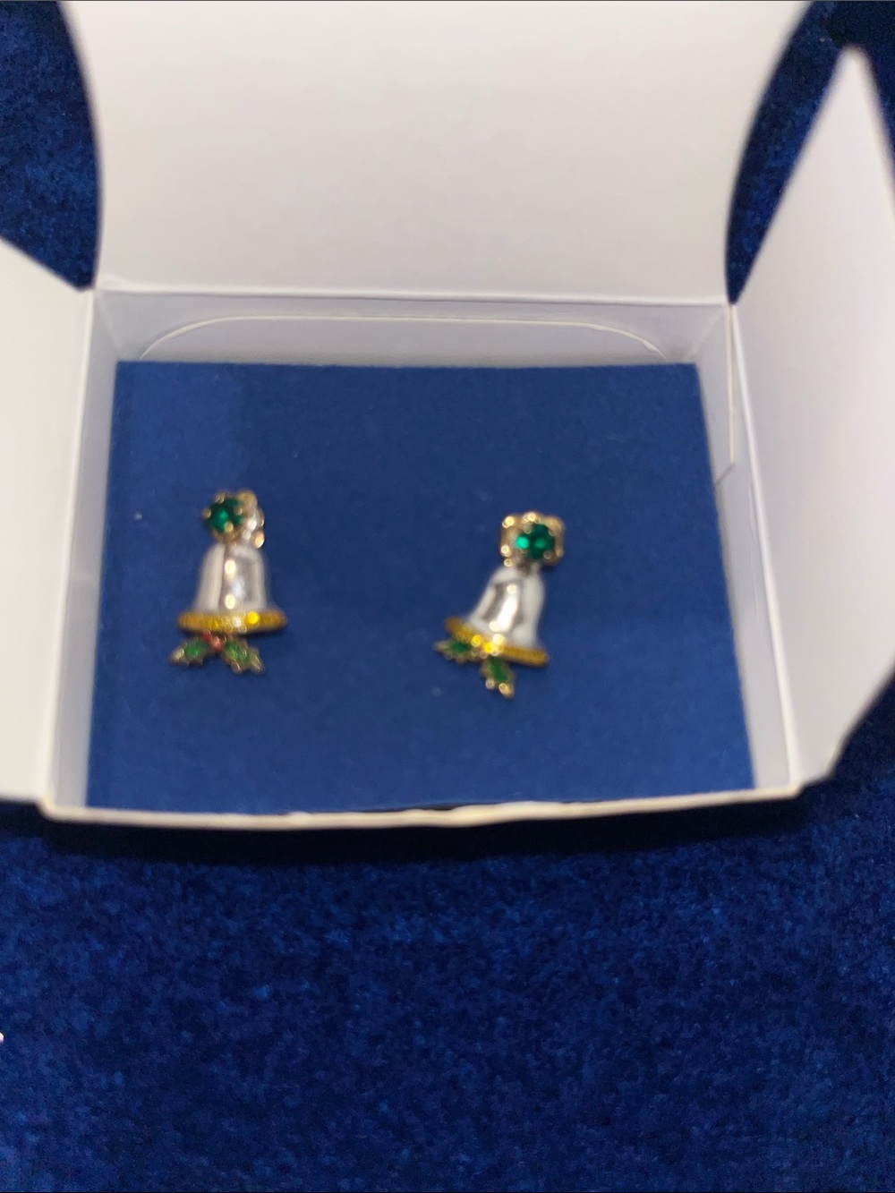Avon Silver and Gold Bell Earrings with Green Accents